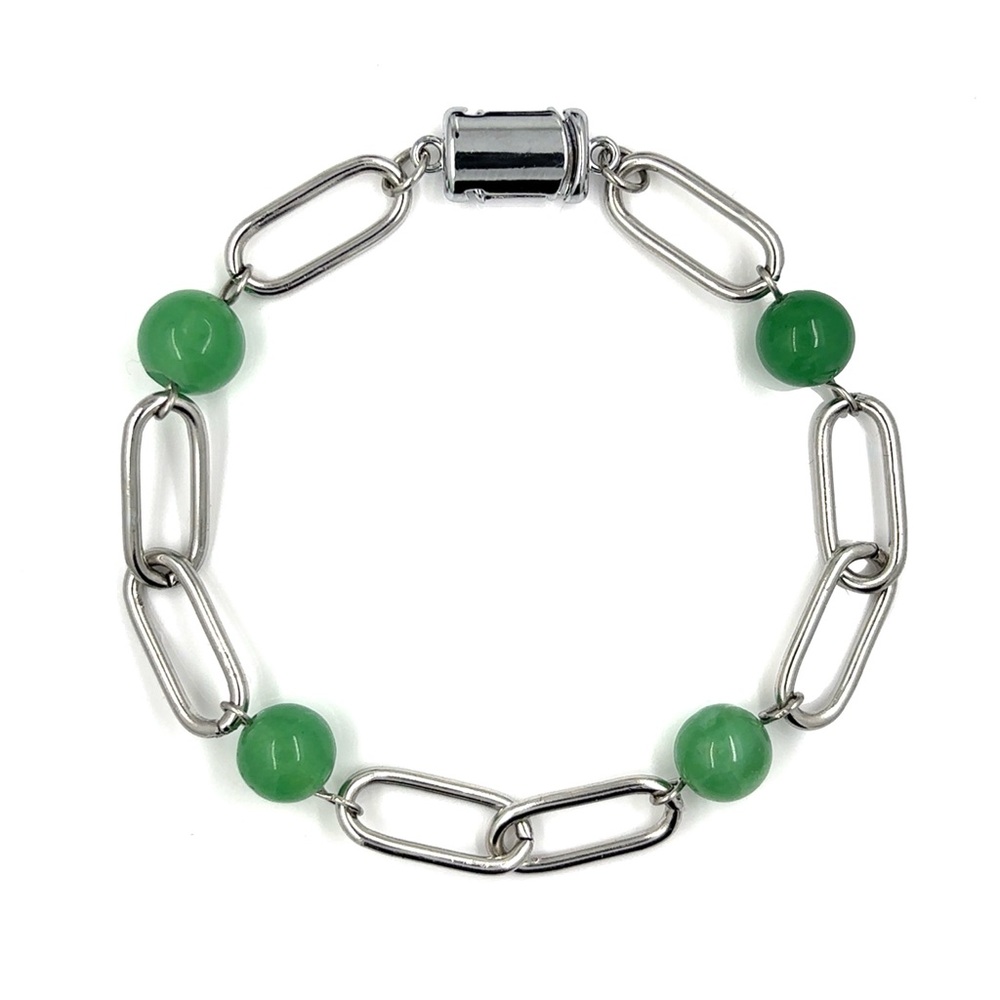 Elegant Green and Silver Beaded Bracelet